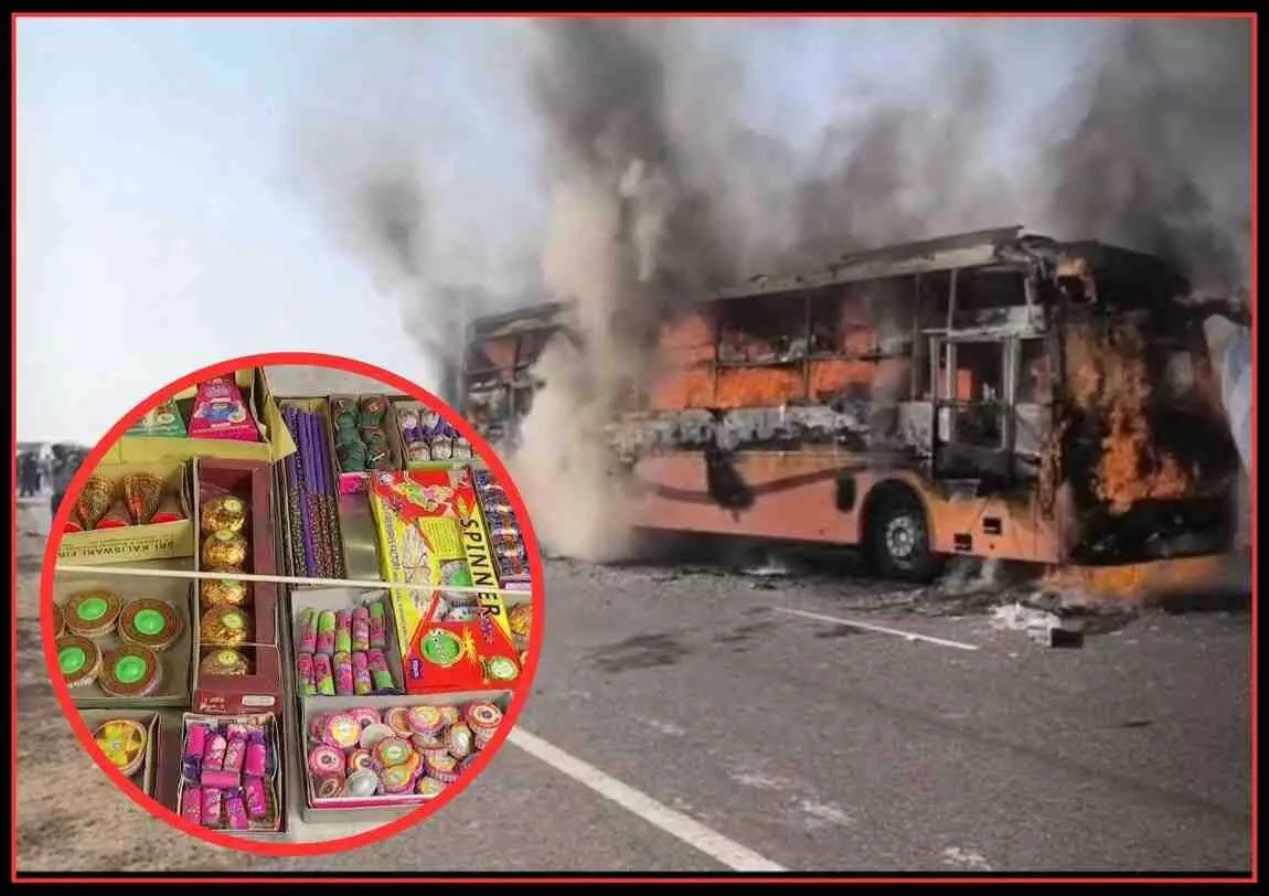 Was the fire in the bus on the Jaisalmer-Jodhpur highway caused by a short circuit or firecrackers?