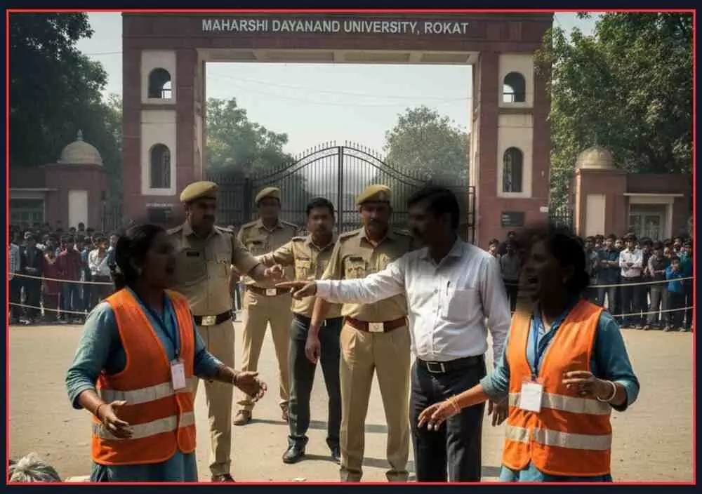 A female employee at a Haryana university arrived late citing her period as the reason