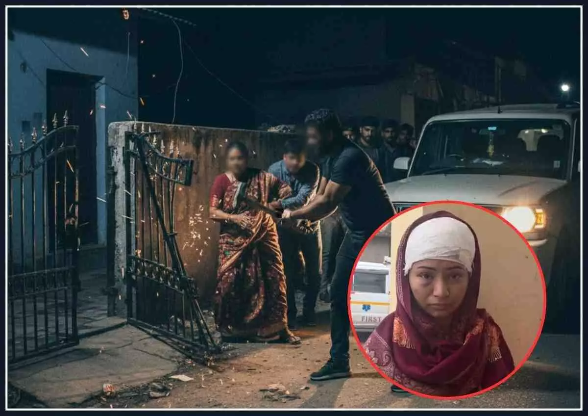Breaks gate with hammer, attacks wife, escapes with daughter and jewellery