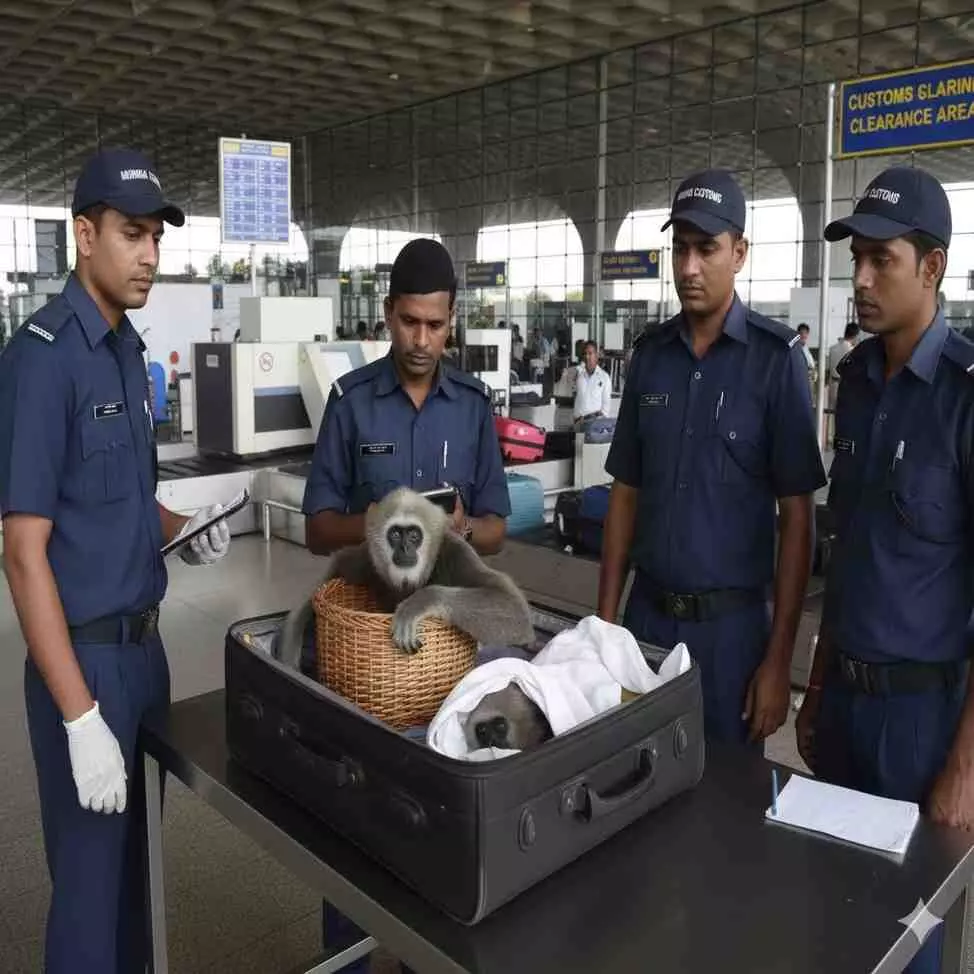 Two silvery gibbons found in a foreign passengers bag at Mumbai airport, major action by the Customs Department Two silvery gibbons found in a foreign passengers bag at Mumbai airport, major action by the Customs Department