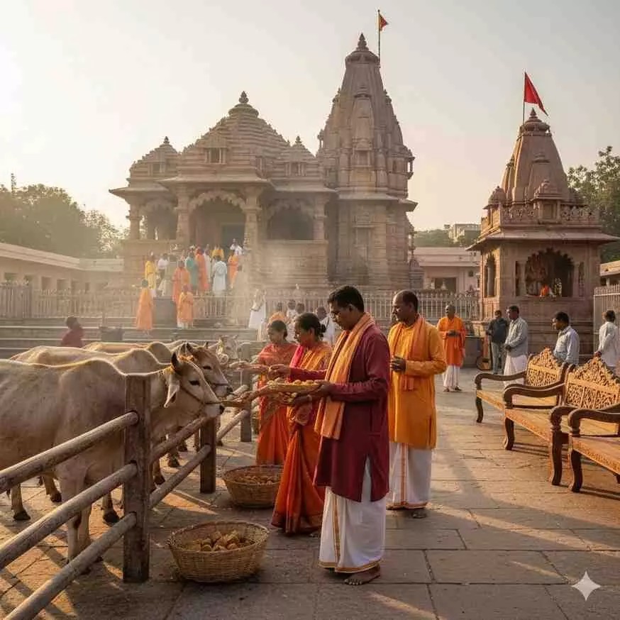 Vatsalya Seva Samiti performed cow service and Aarti at Mahakal Temple Gaushala.