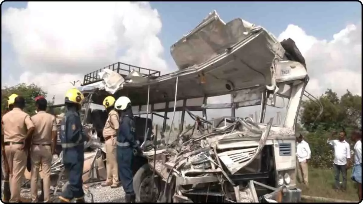 Horrific road accident in Telanganas Rangareddy; 20 killed, several injured Horrific road accident in Telanganas Rangareddy; 20 killed, several injured