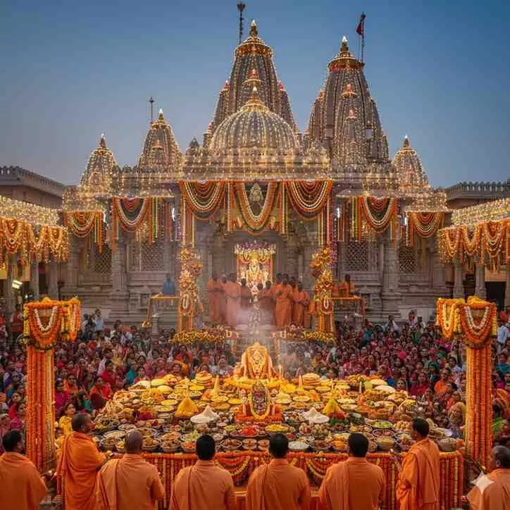 The grand Annakut festival was celebrated at the Shri Charbhuja Nath