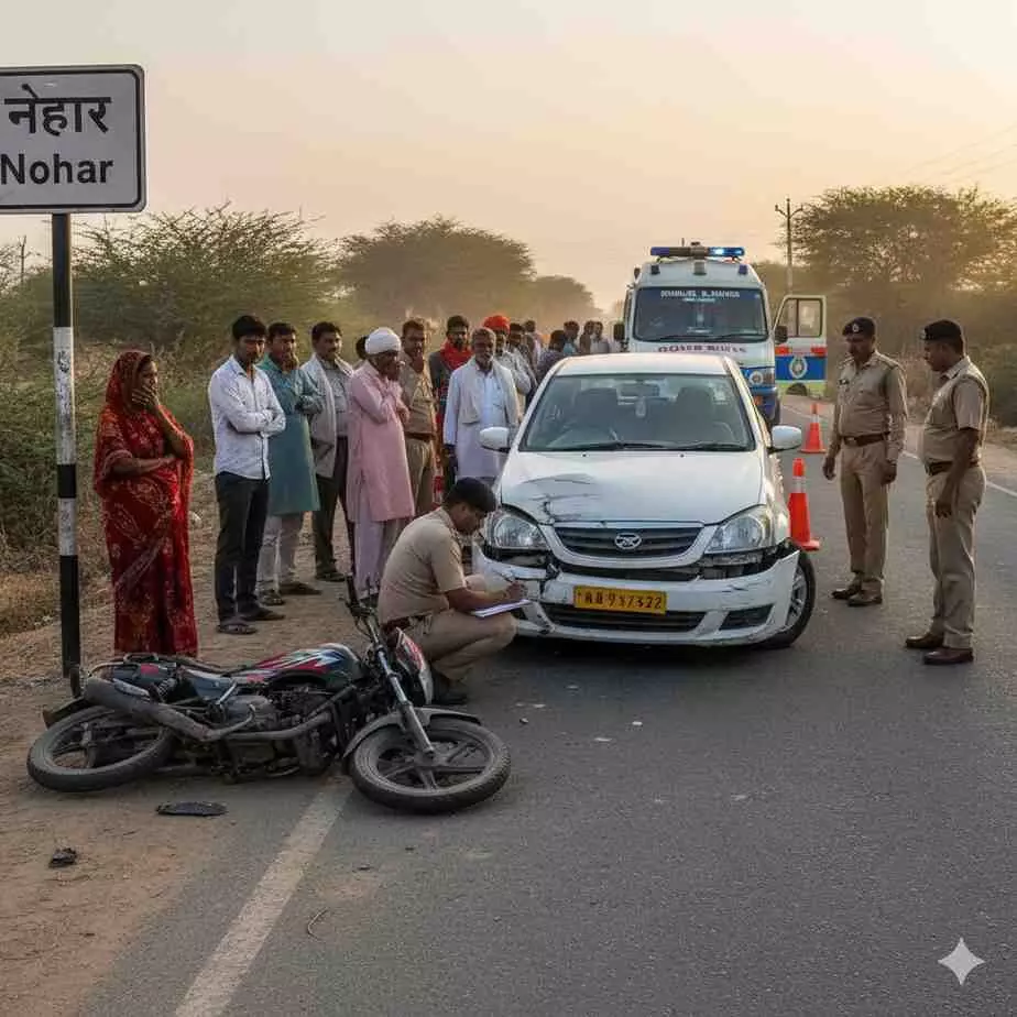Horrific road accident in Nohar: Young man dies in car collision, two seriously injured