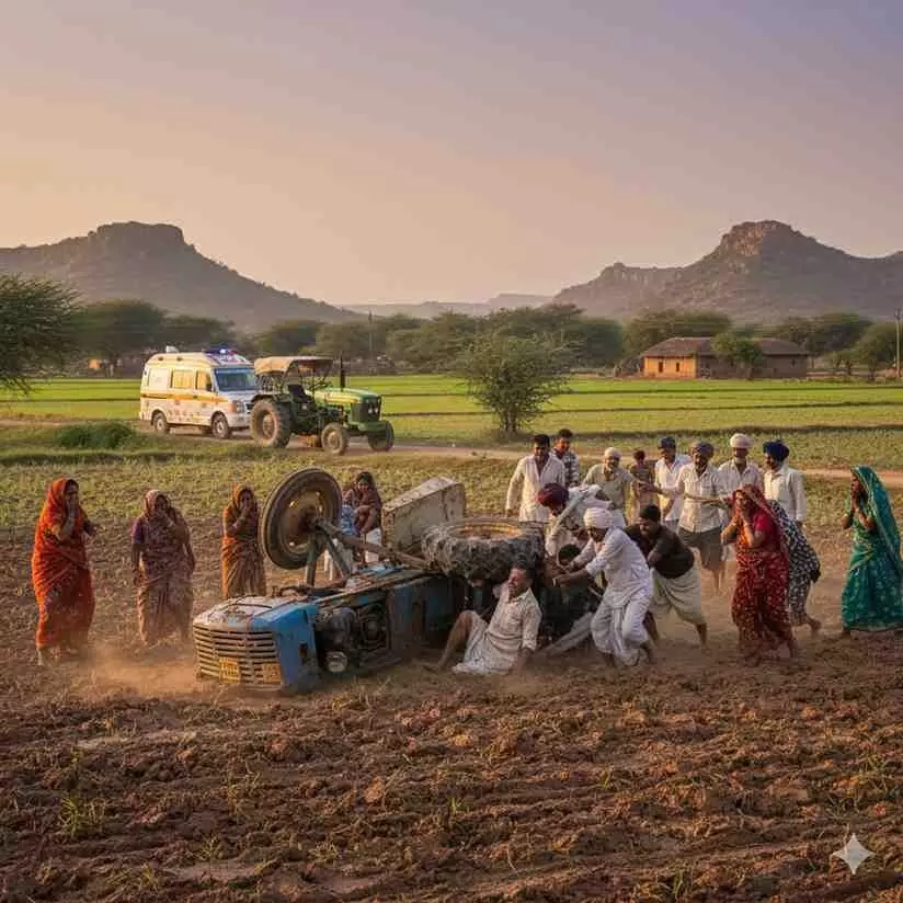Tragic death of farmer due to tractor overturn, accident occurred while ploughing the field Tragic death of farmer due to tractor overturn, accident occurred while ploughing the field