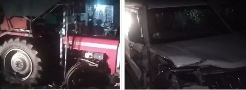 a tractor and a Bolero collided near the railway