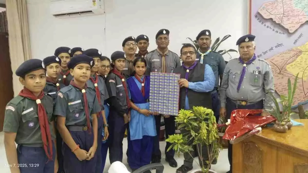 Sticker released on Scout Guide Foundation Day in Karauli Sticker released on Scout Guide Foundation Day in Karauli