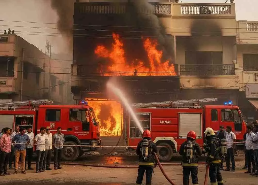 A short circuit ignited a fire in a grocery store,