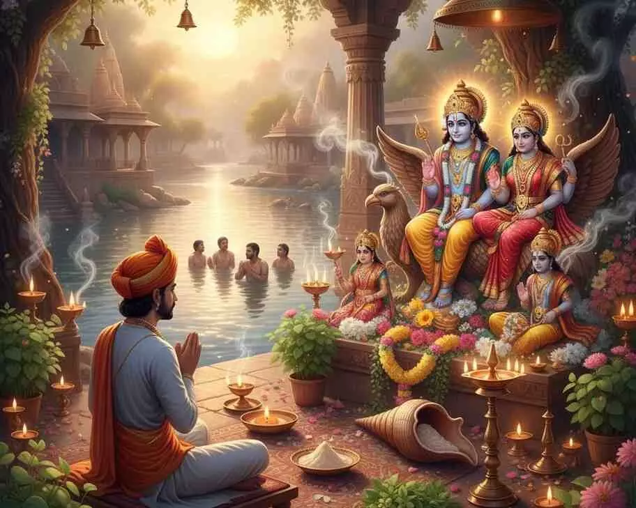 Lord Krishna with conch and Tulsi Lord Krishna with conch and Tulsi