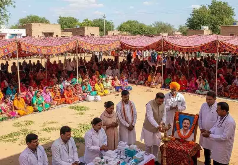 Villagers gathered at a block-level medical