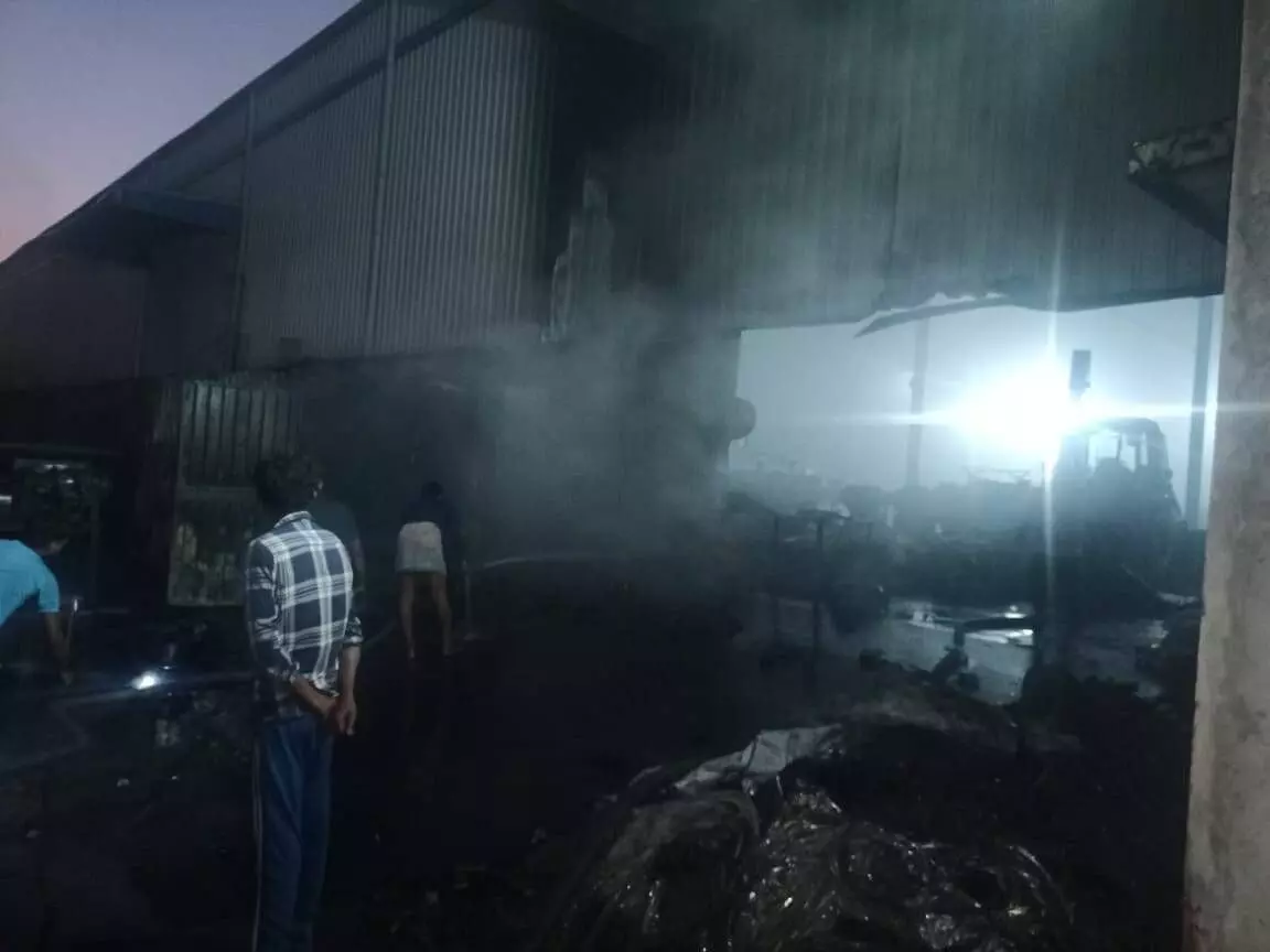 A massive fire broke out at an Abu Road rubber tire factory,