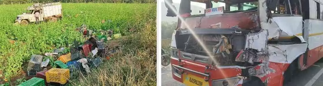 A speeding bus collided with a parked pickup A speeding bus collided with a parked pickup
