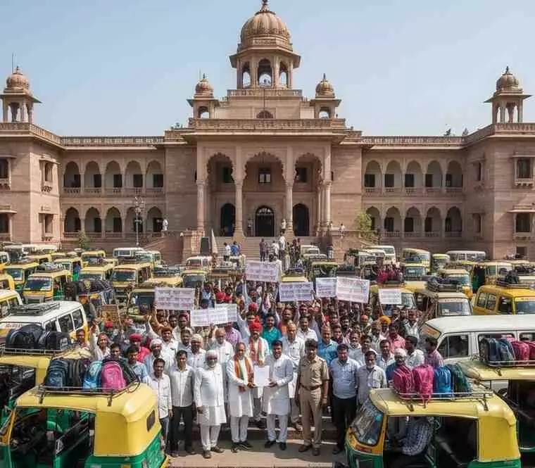 School auto and van drivers protest School auto and van drivers protest