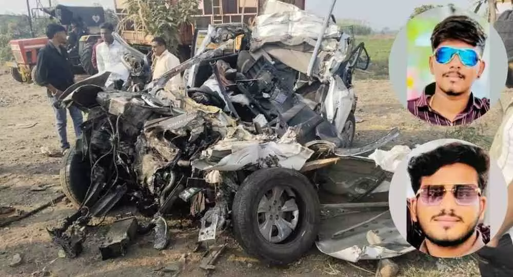 Horrific accident on National Highway near Ahmedpur, Creta car rams into truck; two youths die on the spot Horrific accident on National Highway near Ahmedpur, Creta car rams into truck; two youths die on the spot