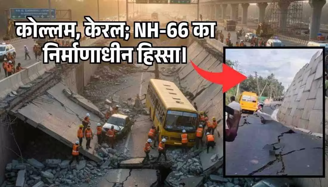 The approach road of NH-66 caved in in Kollam,