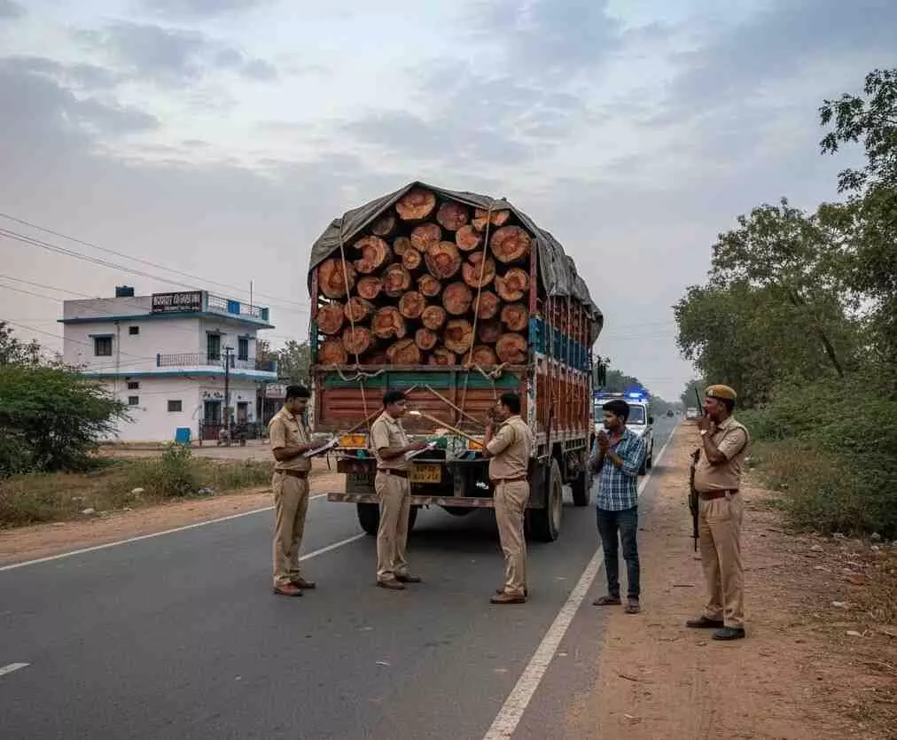 Truck carrying illegal Khair wood caught in Udaipur,