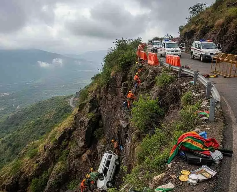 Six pilgrims die after their car falls into a ditch in Nashik; Six pilgrims die after their car falls into a ditch in Nashik;