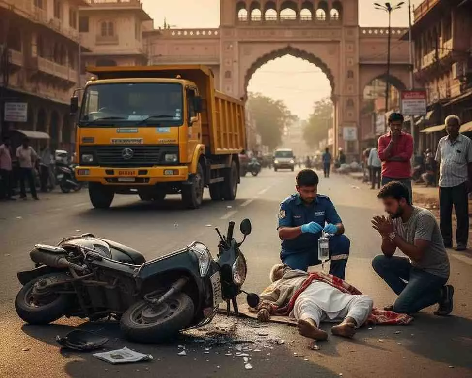 Udaipur: Elderly scooter rider dies tragically after being hit by a dumper Udaipur: Elderly scooter rider dies tragically after being hit by a dumper