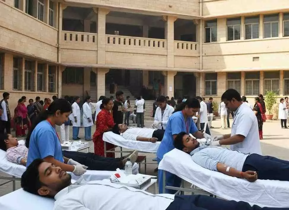 A blood donation camp was organised in Nohar on the completion