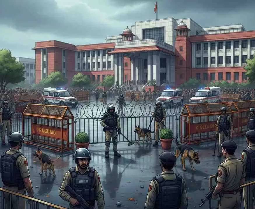 Chittorgarh: Bomb threat to Collectorate, security forces conduct intensive search Chittorgarh: Bomb threat to Collectorate, security forces conduct intensive search