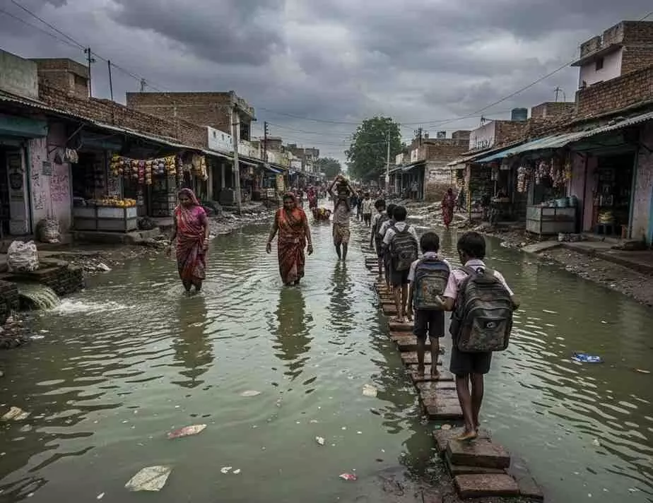 Dirty water spills onto roads, hampering villagers mobility, Dirty water spills onto roads, hampering villagers mobility,