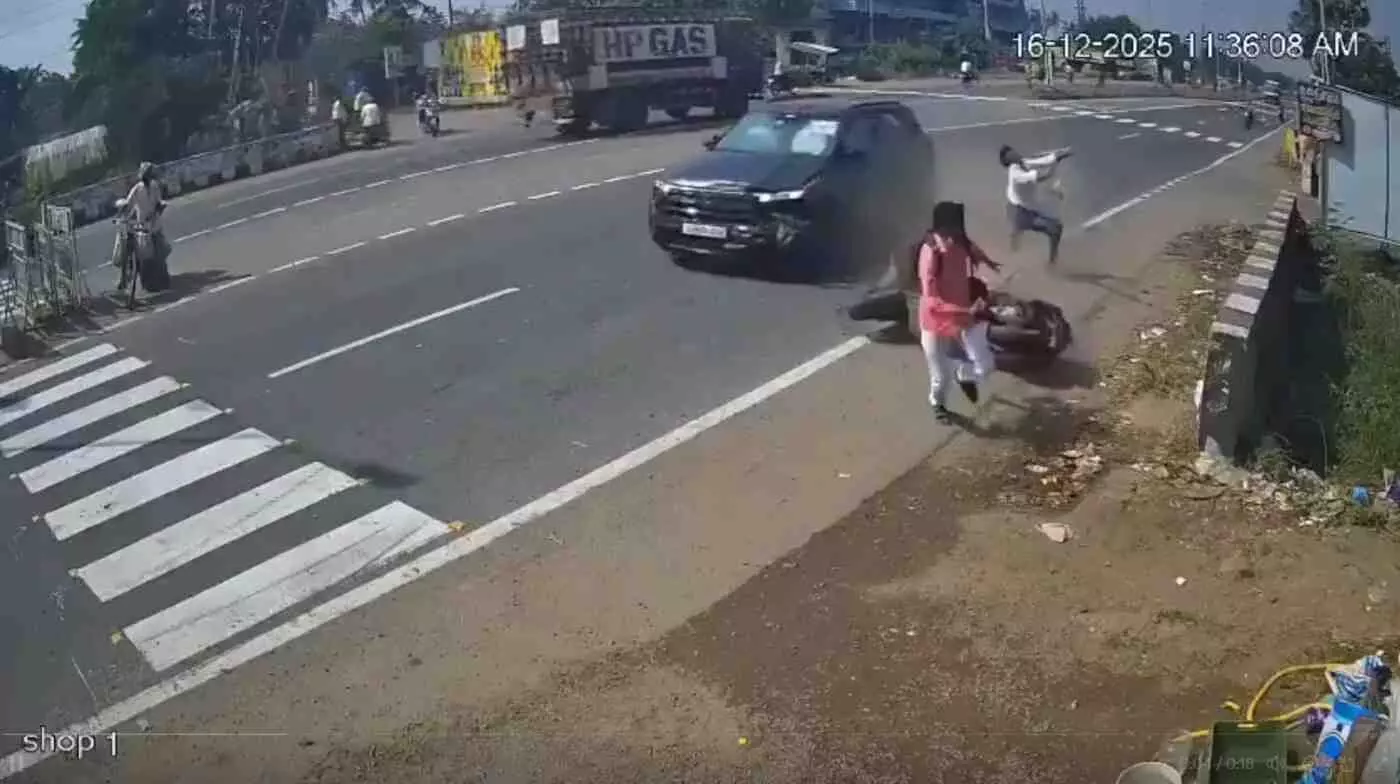 A speeding Hyundai Creta hits two scooter riders in Ahmedabad; police investigating. A speeding Hyundai Creta hits two scooter riders in Ahmedabad; police investigating.