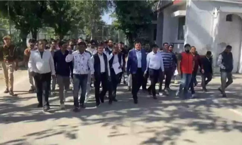 municipal council employees stage a protest at the Collectorate municipal council employees stage a protest at the Collectorate
