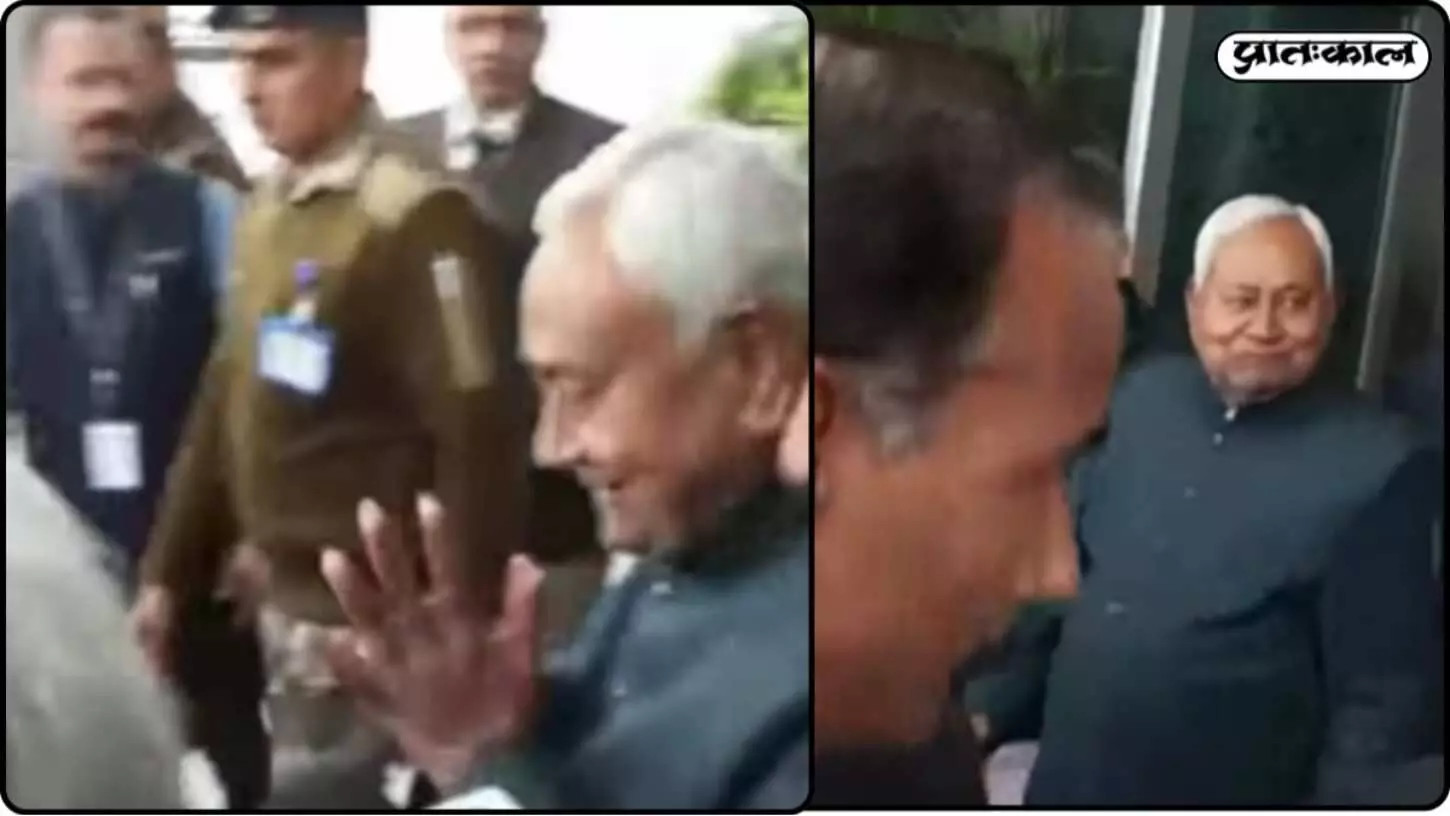 CM Nitish Kumar maintains silence on the burqa controversy; seen dodging questions with folded hands at Delhi airport CM Nitish Kumar maintains silence on the burqa controversy; seen dodging questions with folded hands at Delhi airport