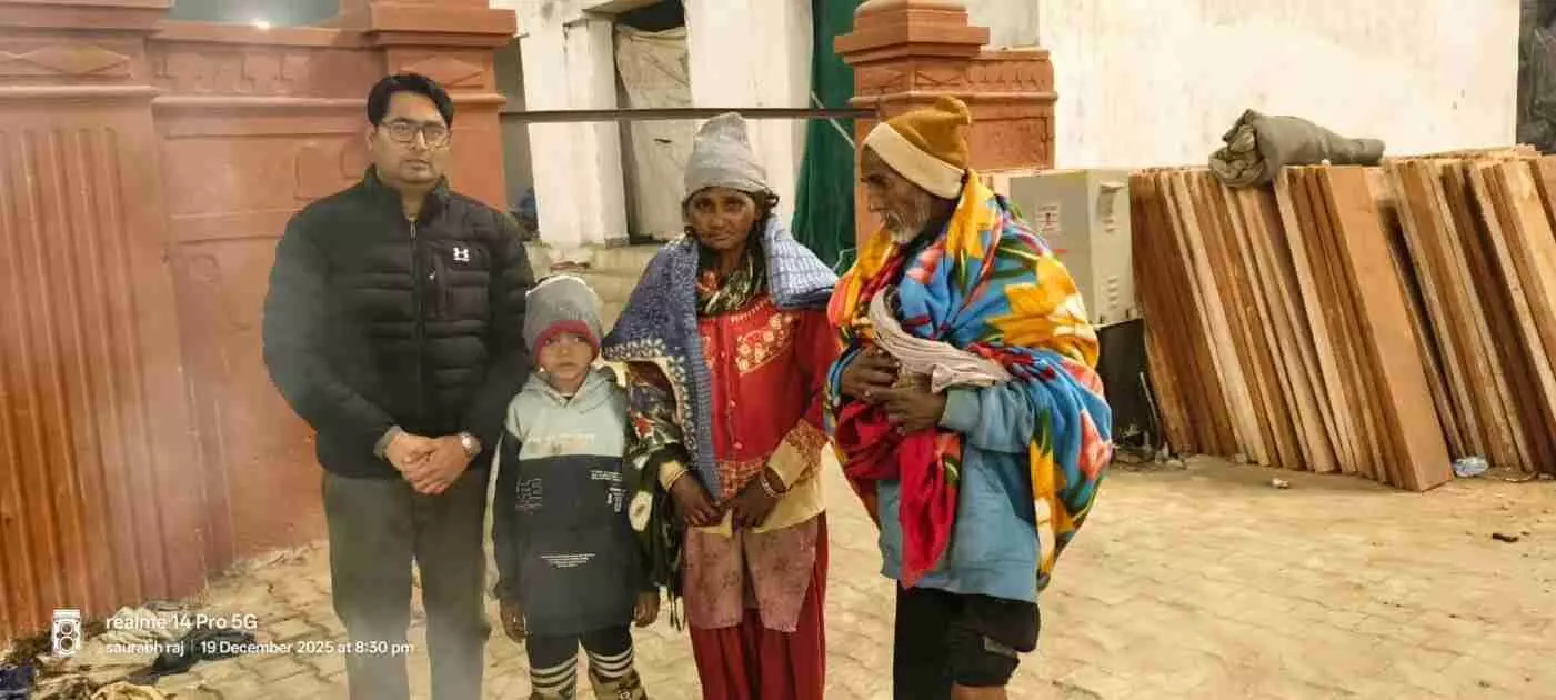 Distributing blankets to the needy in Bharatpur this winter