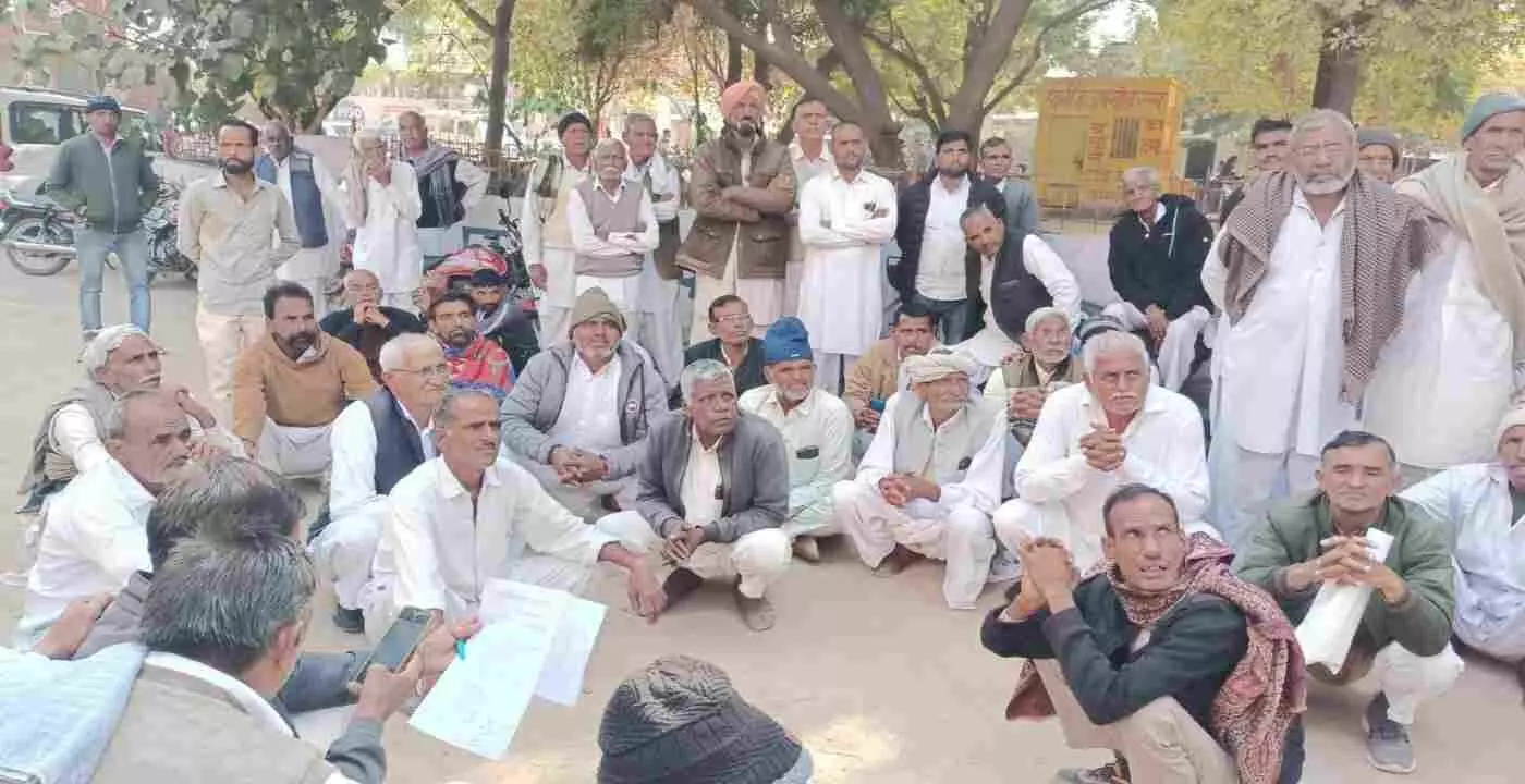 Farmers in Nohar protest against excess water in the Amarsingh Branch channels, demanding immediate action from the department.