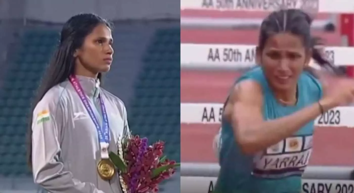 Jyothi running for the tricolour and the emotional moment of winning the gold medal.