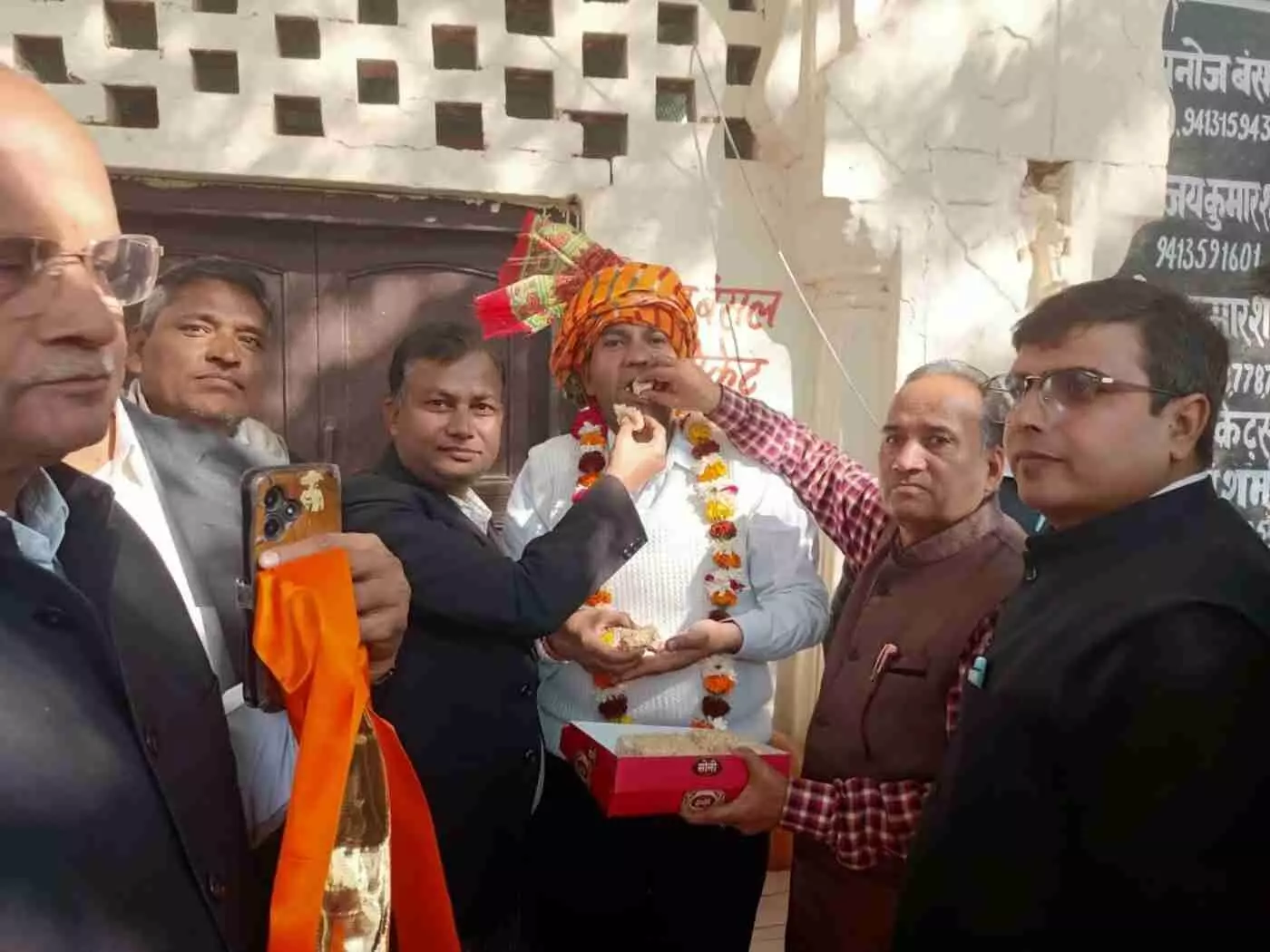 Newly elected President of Bharatpur Bar Association Krishna Kumar Upadhyay was given a grand welcome in Deeg