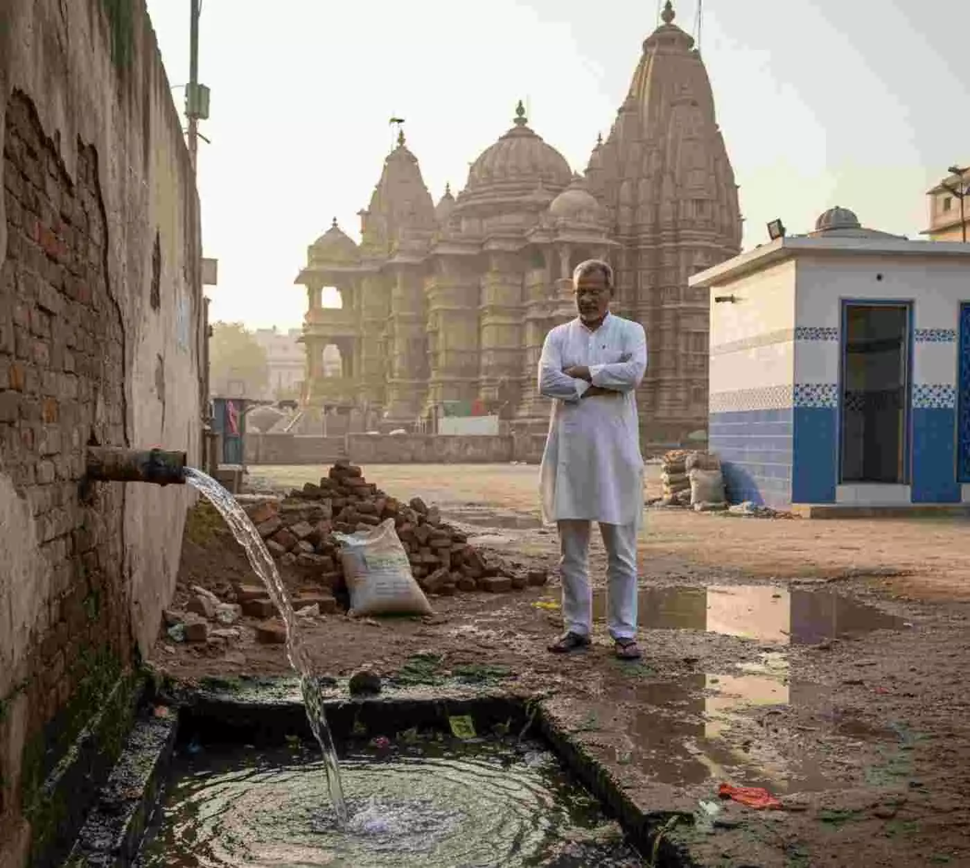 Clean water has been flowing from the government tap in front of the Big Mathuradhish Temple for the last 15 days, the culprit is anonymous. Clean water has been flowing from the government tap in front of the Big Mathuradhish Temple for the last 15 days, the culprit is anonymous.