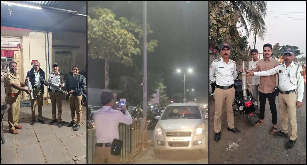 लातूर शहर में यातायात अनुशासन के लिए कड़ा एक्शन, बुलेट साइलेंसर और ट्रिपल सीट पर पुलिस की सख्त कार्रवाई लातूर शहर में यातायात अनुशासन के लिए कड़ा एक्शन, बुलेट साइलेंसर और ट्रिपल सीट पर पुलिस की सख्त कार्रवाई
