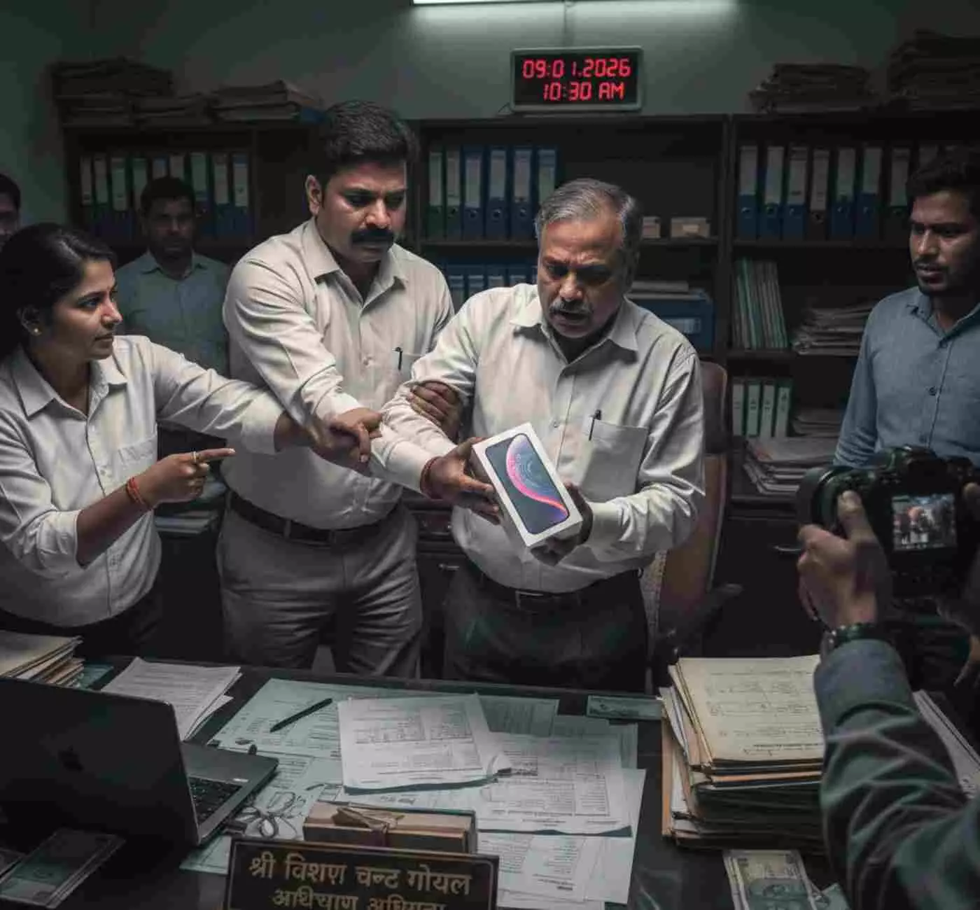 Ai generated image.झालावाड़ में एसीबी का बड़ा धमाका: बिल पास करने के बदले आईफोन की रिश्वत लेते अधीक्षण अभियंता रंगे हाथों गिरफ्तार