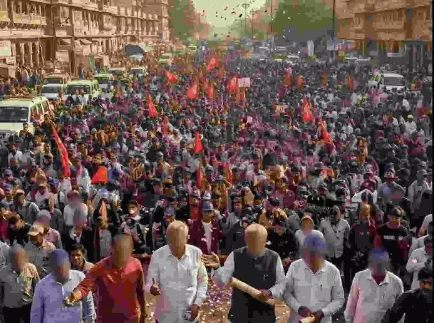 Ai generated image.जयपुर: हक की हुंकार, राजधानी की सड़कों पर उतरेगा एक लाख कर्मचारियों का सैलाब Ai generated image.जयपुर: हक की हुंकार, राजधानी की सड़कों पर उतरेगा एक लाख कर्मचारियों का सैलाब