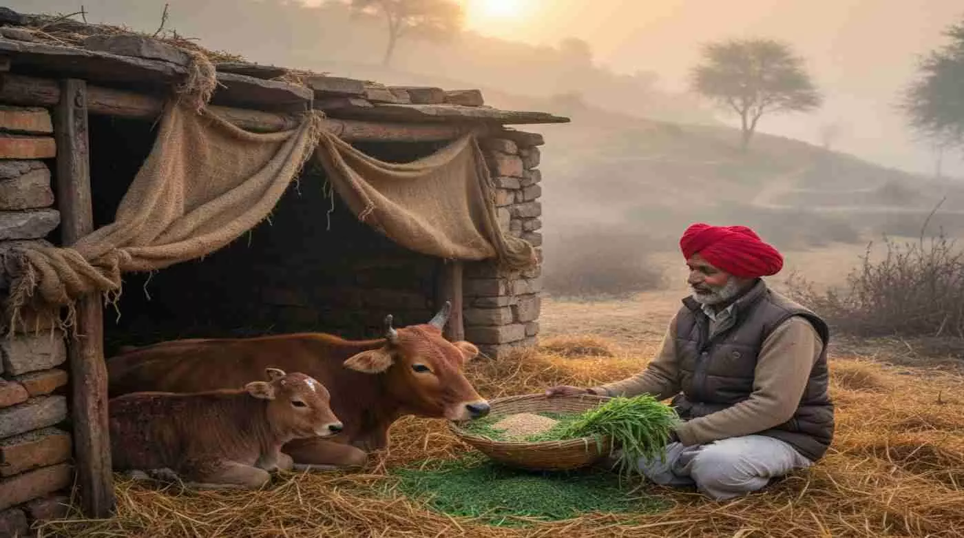 Ai generated image.सवाई माधोपुर: कड़ाके की ठंड और बदलते मौसम से पशुधन को बचाने की कवायद तेज, विभाग ने जारी की विशेष एडवायजरी