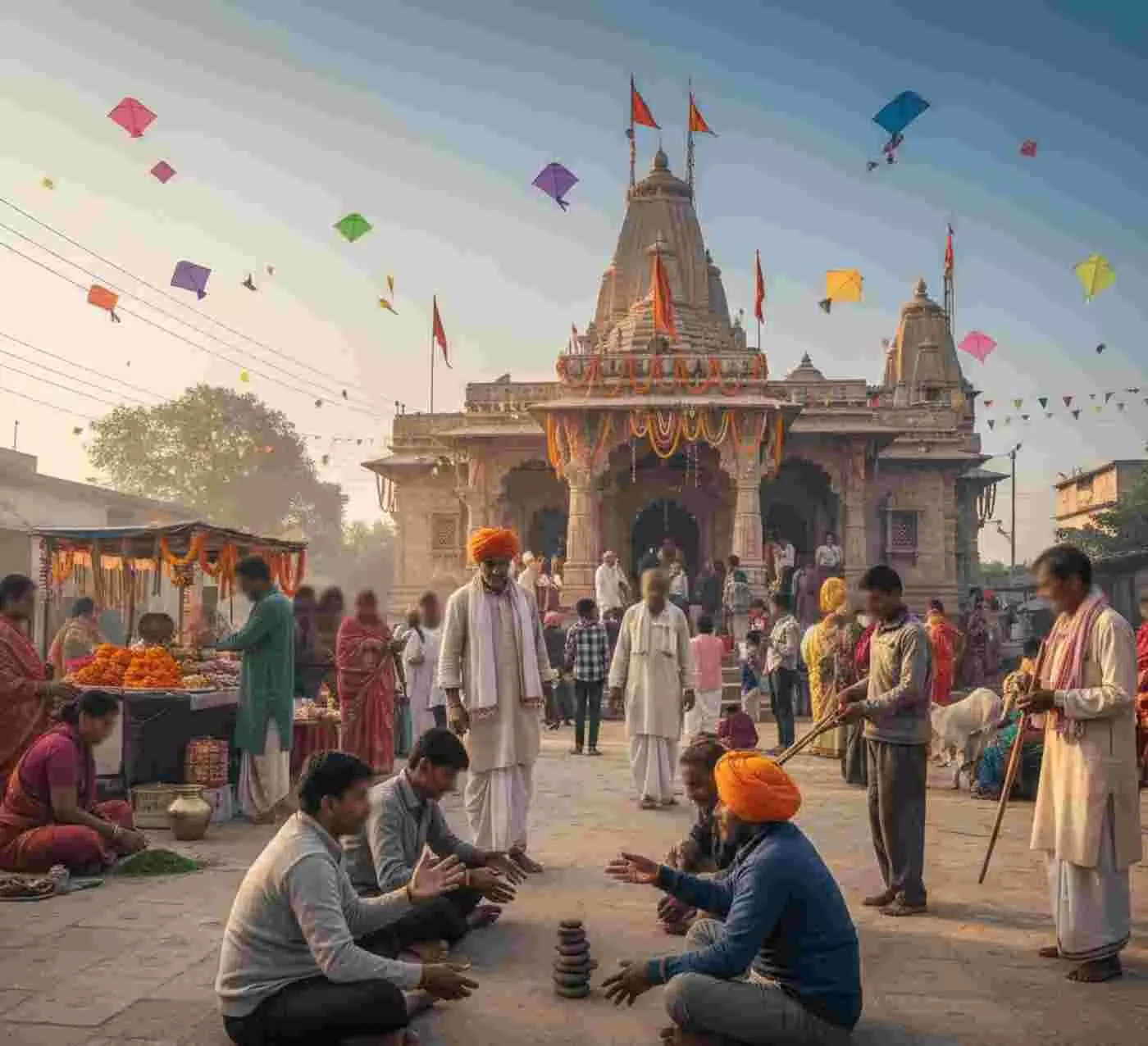 Ai generated image-कांकरवा में मकर संक्रांति की धूम: आस्था के सैलाब के बीच जीवित हुई सितोलिया और गिल्ली-डंडा की परंपरा