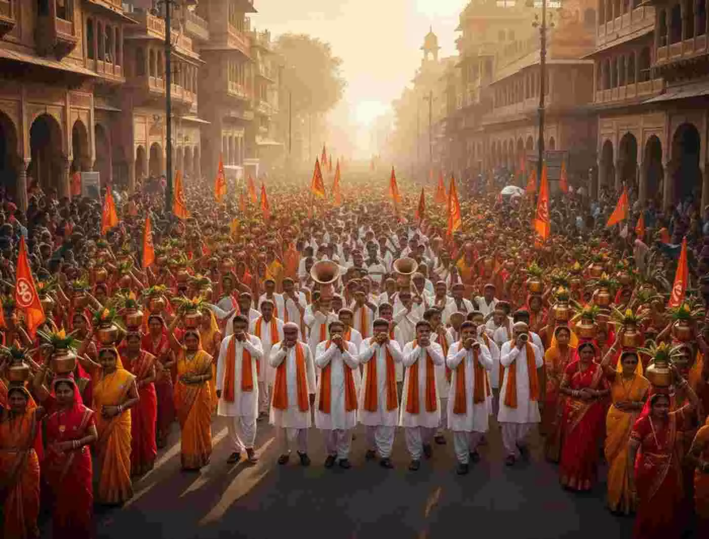 Ai generated image.भीलवाड़ा के सांगानेर में गूंजेगा हिंदू एकता का शंखनाद: 1 फरवरी को जुटेगा जनसैलाब, कलश यात्रा और महासंगम की तैयारियां तेज