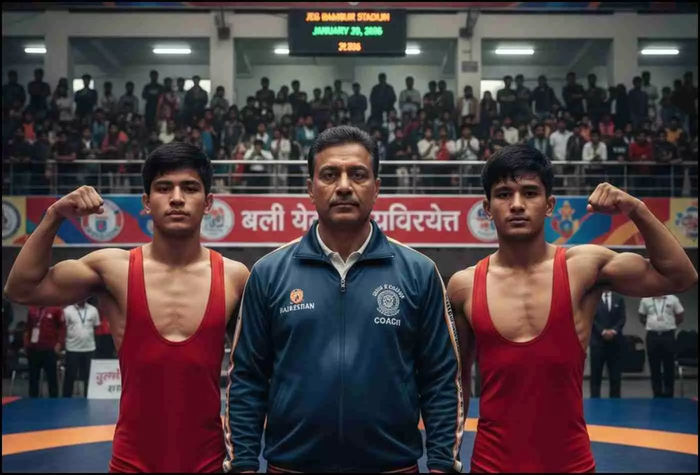 Ai generated image.वल्लभनगर के तुलसीराम गायरी को मिली बड़ी जिम्मेदारी: दिल्ली में होने वाली 69वीं राष्ट्रीय कुश्ती प्रतियोगिता के लिए प्रशिक्षक नियुक्त