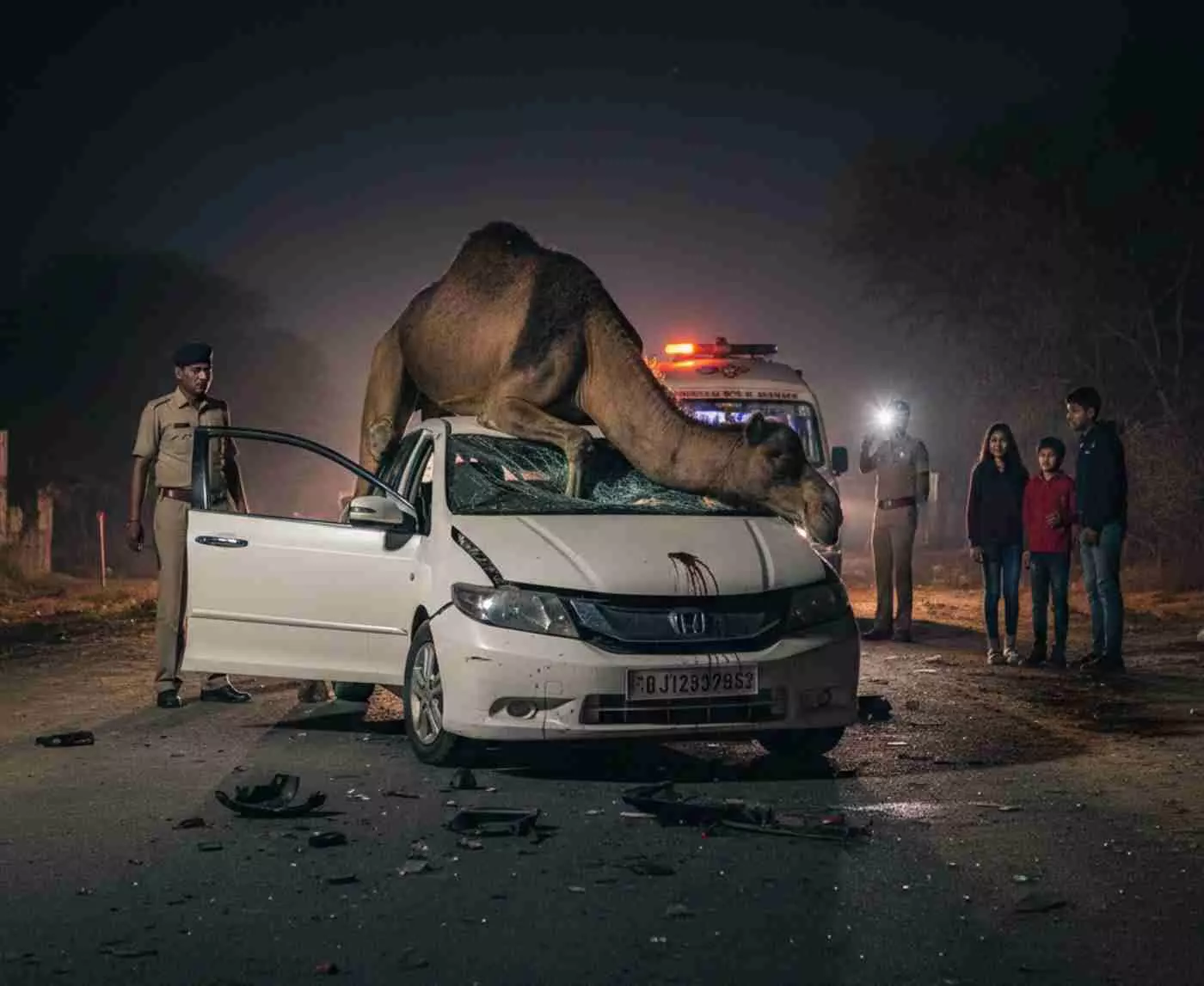 Ai generated image.भीलवाड़ा में मौत का ऊंट: कार पर गिरते ही चालक के उड़े परखच्चे, बाल-बाल बचा ब्यावर का परिवार Ai generated image.भीलवाड़ा में मौत का ऊंट: कार पर गिरते ही चालक के उड़े परखच्चे, बाल-बाल बचा ब्यावर का परिवार