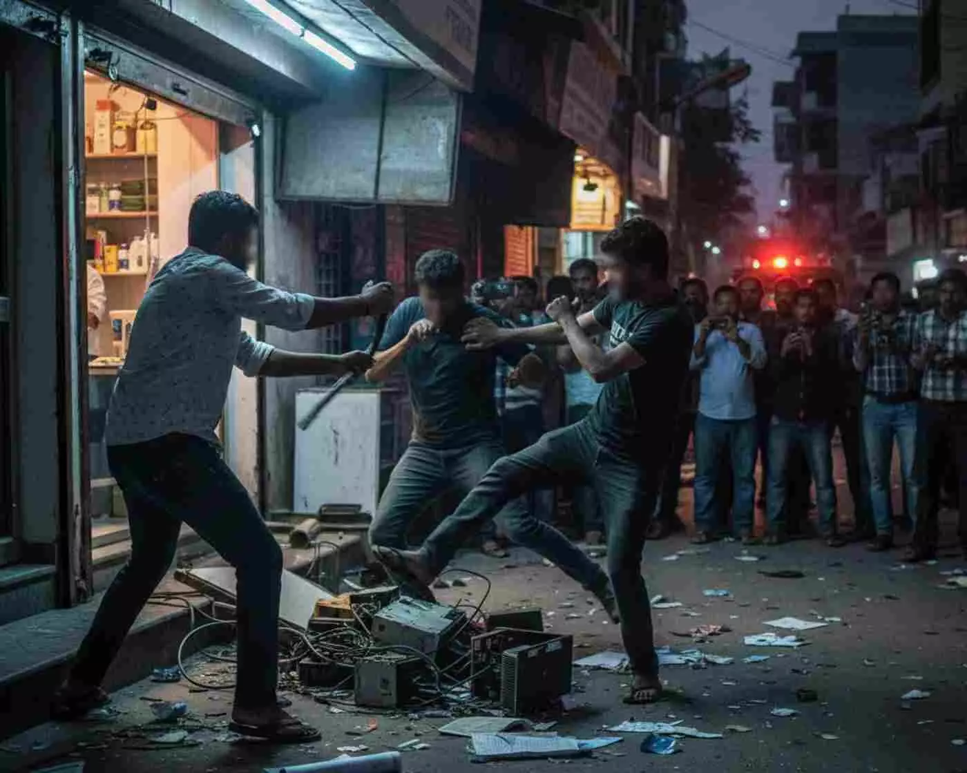 Ai generated image-भीलवाड़ा में बेखौफ बदमाश: नेहरू रोड पर सरेआम गुंडागर्दी, दुकान में घुसकर युवक पर जानलेवा हमला और लूटपाट