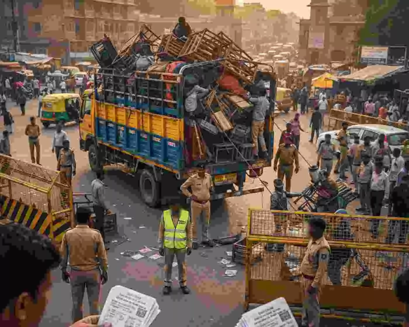 Ai generated image-जयपुर में नगर निगम का बड़ा एक्शन: फुटपाथ घेरने वालों में मचा हड़कंप, भारी जुर्माना और सामान जब्त