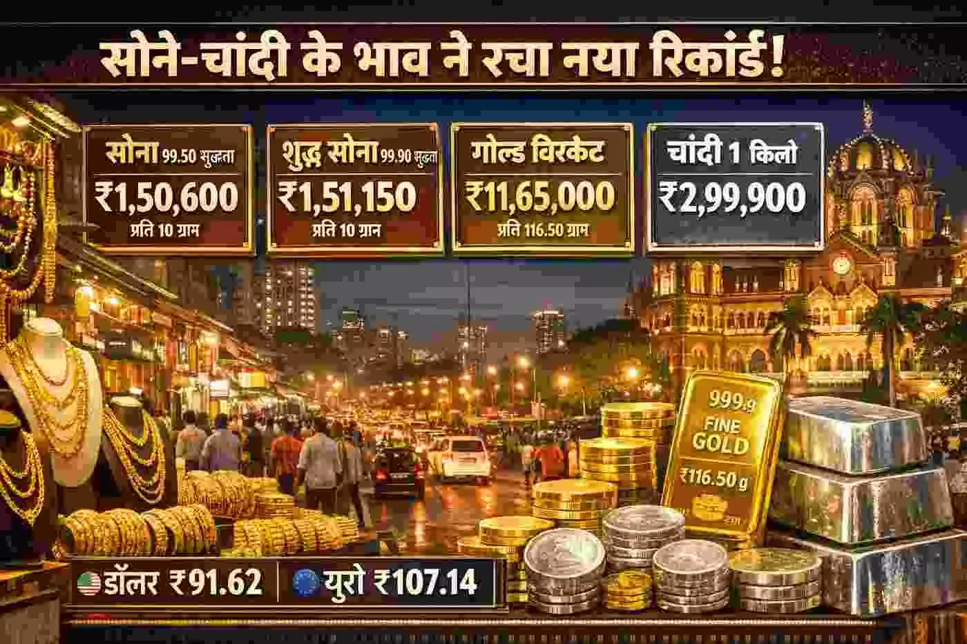 मुंबई के सराफा बाजार में ऐतिहासिक भूचाल: सोना और चांदी की कीमतों ने तोड़े सभी पुराने रिकॉर्ड
