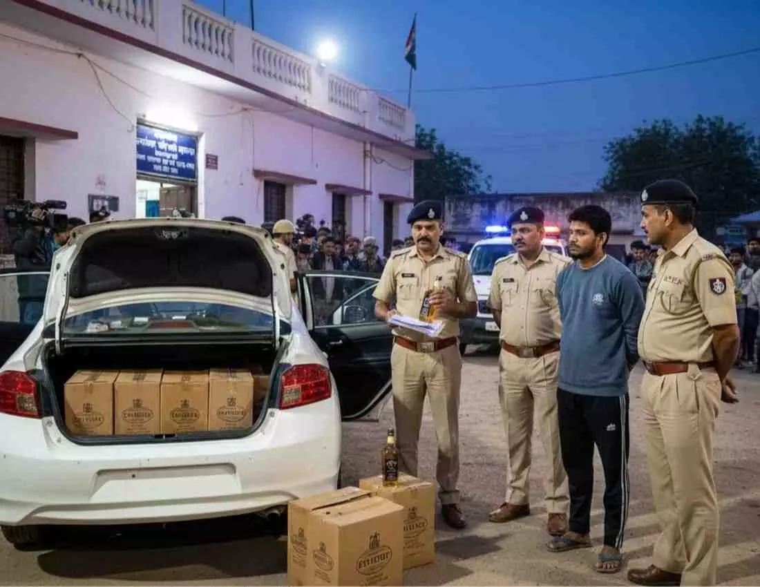 झालावाड़ में पुलिस की बड़ी स्ट्राइक: सारोला कलां में लग्जरी कार से अंग्रेजी शराब की तस्करी का भंडाफोड़, तेलंगाना के दो तस्कर गिरफ्तार