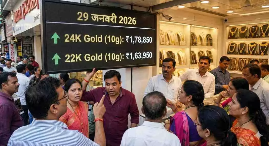 29 जनवरी को सीधा ₹1,78,850 पर पहुंचा 1 तोला सोना,सिर्फ 24 घंटे में 11 हजार से महंगा हुआ भाव... 29 जनवरी को सीधा ₹1,78,850 पर पहुंचा 1 तोला सोना,सिर्फ 24 घंटे में 11 हजार से महंगा हुआ भाव...