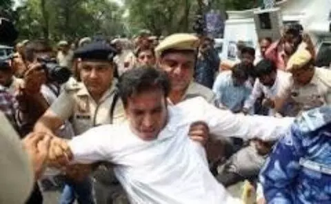 Delhi Congress President Devendra Yadav detained, and security tightened at 24 Akbar Road Delhi Congress President Devendra Yadav detained, and security tightened at 24 Akbar Road