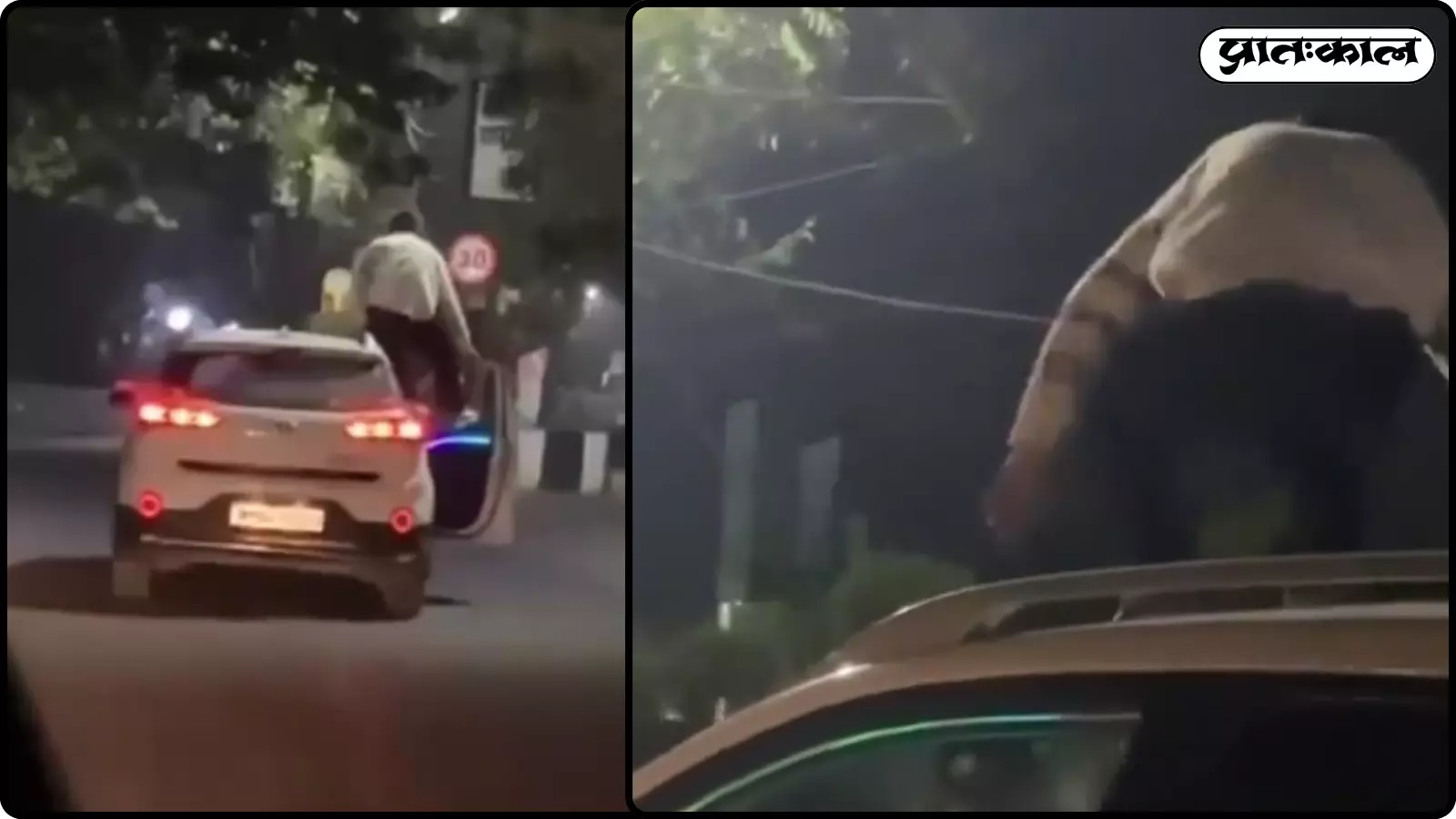 भोपाल में चलती कार की छत पर खतरनाक स्टंट करते युवक का वीडियो। भोपाल में चलती कार की छत पर खतरनाक स्टंट करते युवक का वीडियो।