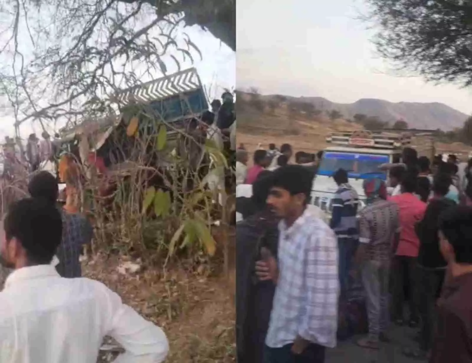 मजावद में सड़क हादसे के बाद पेड़ से टकराई क्षतिग्रस्त पिकअप गाड़ी और वहां मौजूद पुलिसकर्मी। मजावद में सड़क हादसे के बाद पेड़ से टकराई क्षतिग्रस्त पिकअप गाड़ी और वहां मौजूद पुलिसकर्मी।