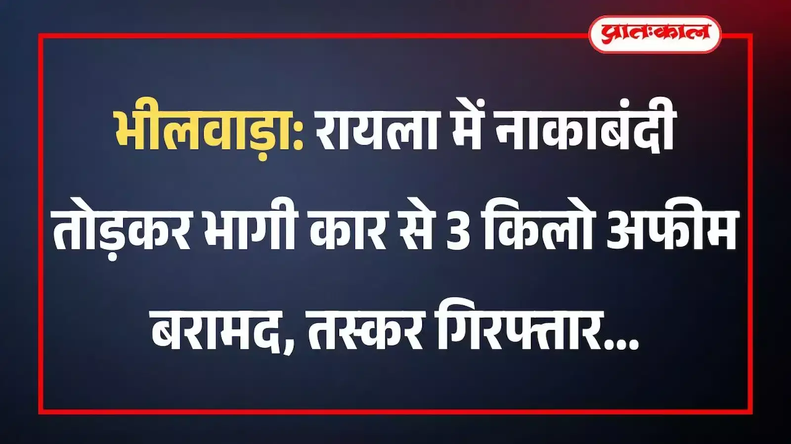 भीलवाड़ा: रायला में नाकाबंदी तोड़कर भागी कार से 3 किलो अफीम बरामद, तस्कर गिरफ्तार